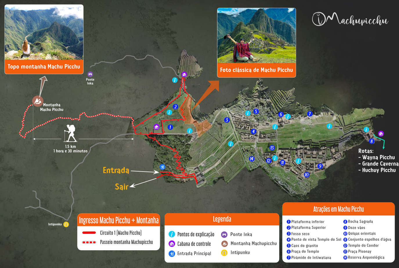 Machu Picchu + Mapa do ingresso de montanha